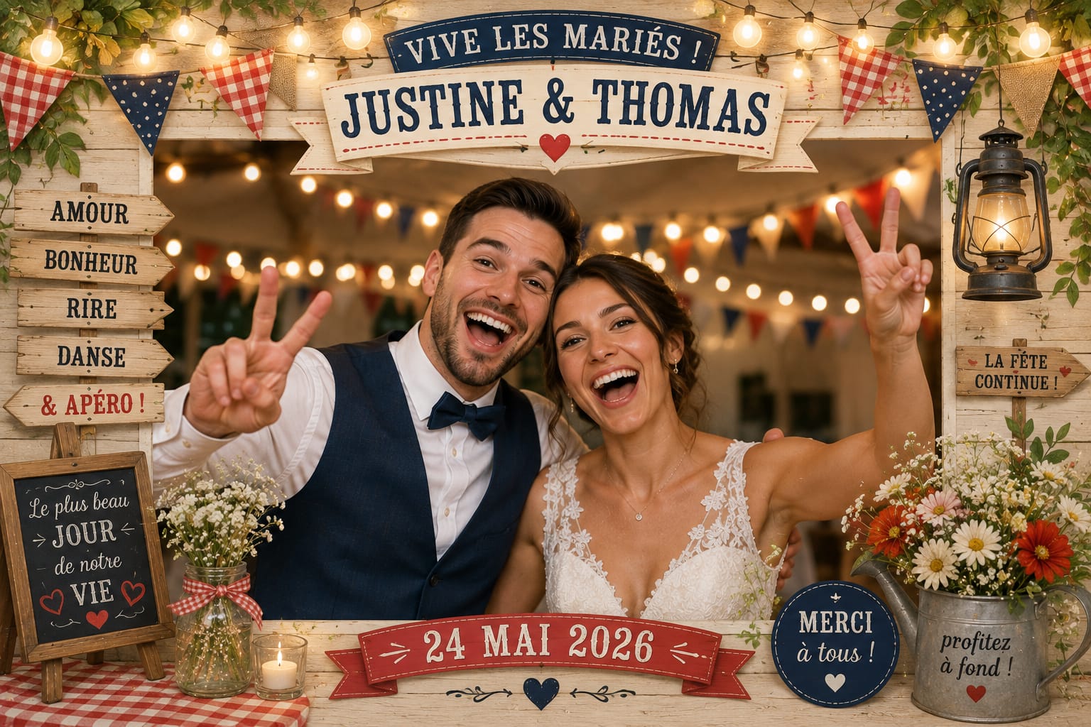 Cadre photobooth mariage champêtre et guinguette
