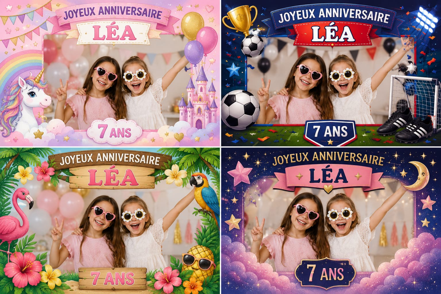 Exemples de plusieurs personnalisations photobooth anniversaire