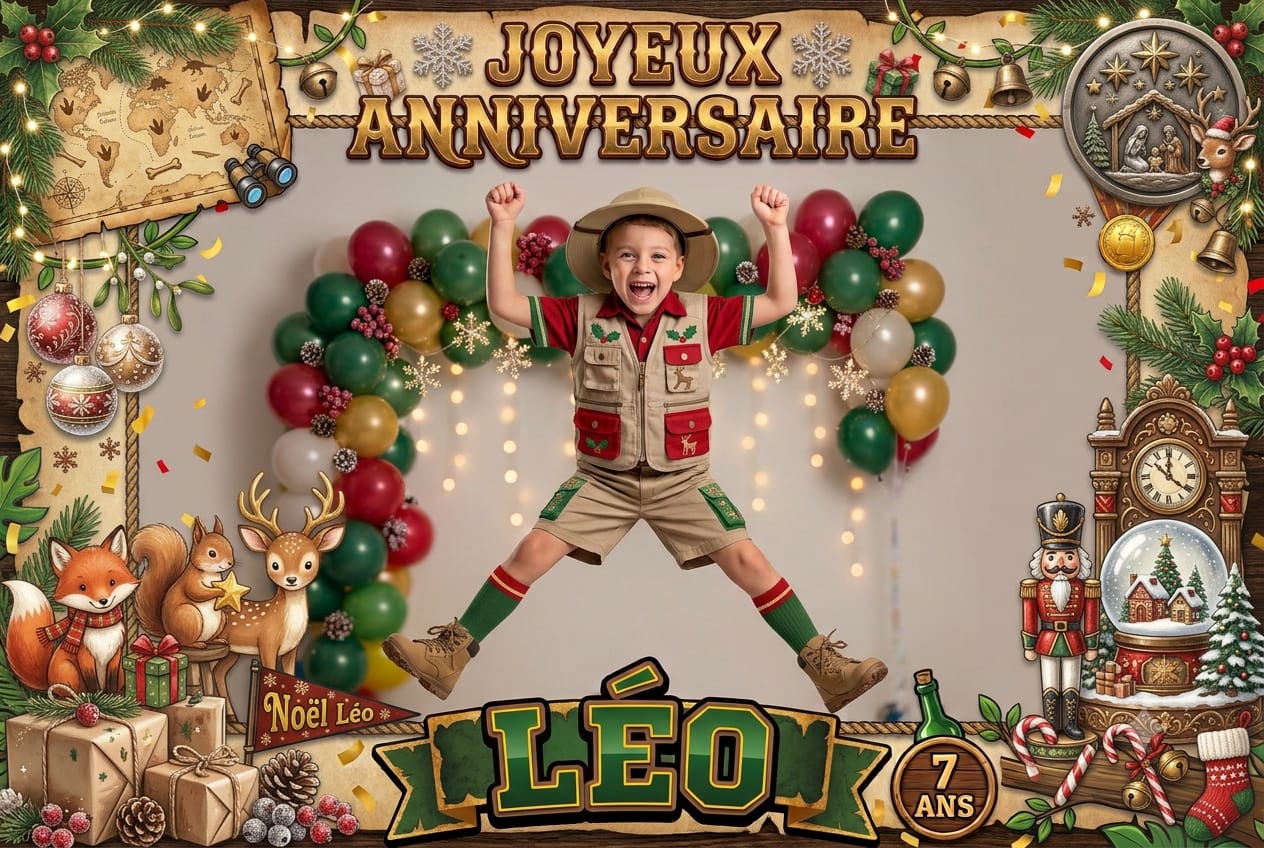 Cadre photobooth anniversaire sur le thème de Noël