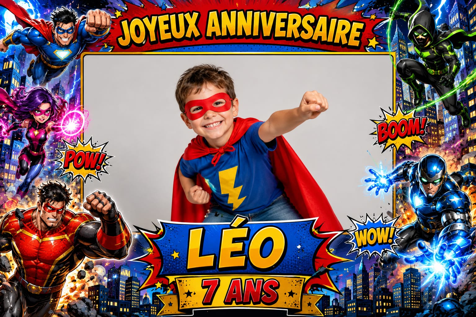 Cadre photobooth anniversaire enfant thème super héros