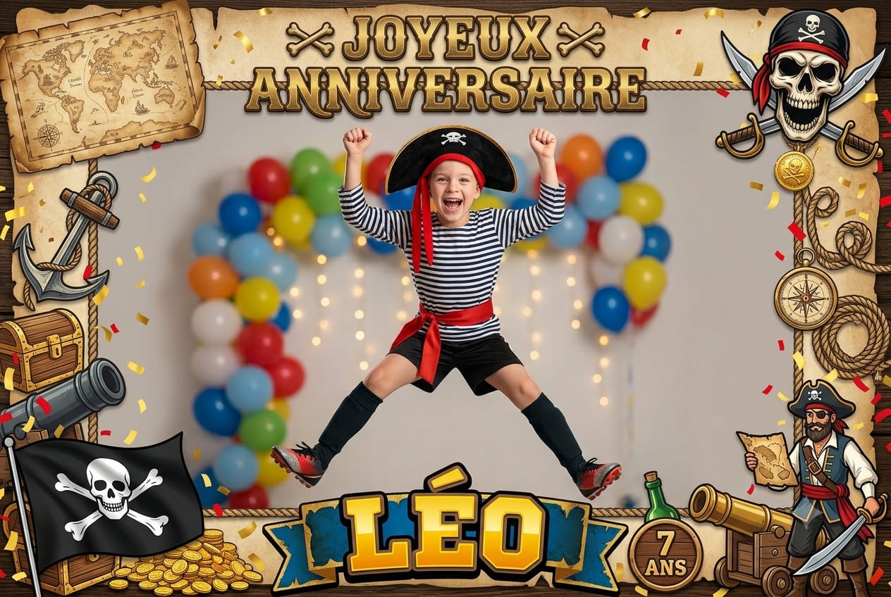 Cadre photobooth anniversaire enfant pirates