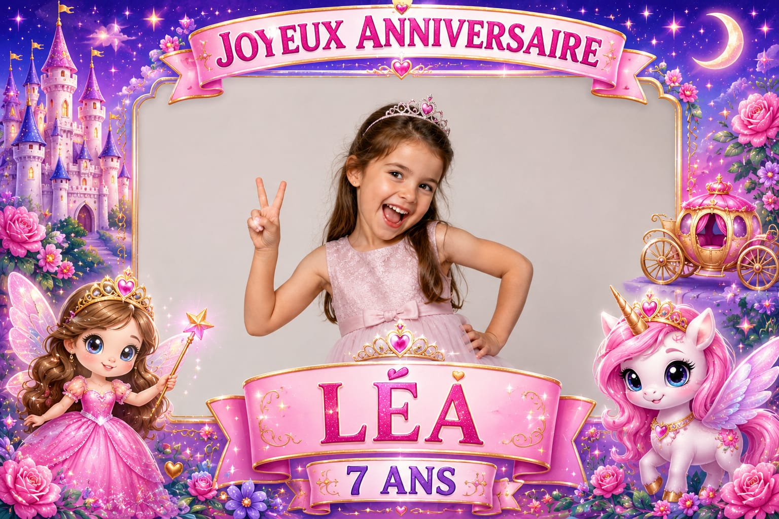 Cadre photobooth anniversaire enfant princesse féerie