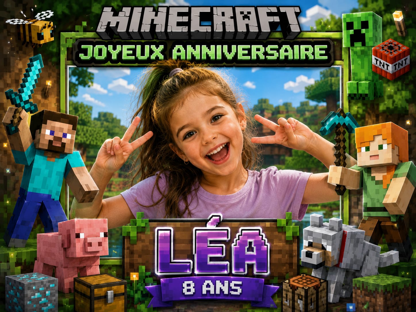 Cadre photobooth anniversaire enfant univers jeu vidéo de blocs